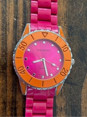 Lane Bryant Hot Pink Dial with Orange Bezel Women’s Watch 90824 New Battery
